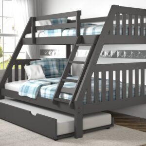 T/F Mission Bunkbed Dark Grey With Slat-Kits - Mattress Ready 1018-3TFDG Dark Grey