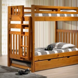 T/T Tall Mission Bunkbed Fixed Ladder with Slat-Kits Mattress Ready 200-TTH Honey