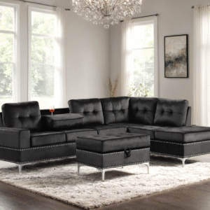 Anserra Black Reversible Sectional + Ottoman Set