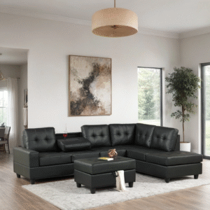 HH-Heights Reversible Sectional + Ottoman Set (Black)