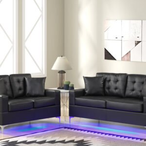 HH-Miami Black - Sofa & Loveseat Set (LED LIGHTS)