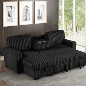 HH-Poland Black Reversible Sectional With Pull-Out Bed