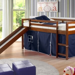 750-TE_750C-TB Twin Tent Loft W/Slide Light Espresso Finish with Blue Tent