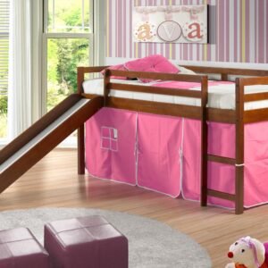 750-TE_750C-TP Twin Tent Loft W/Slide Light Espresso Finish with Pink Tent