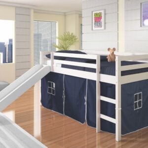 750-TW_750C-TB Twin Tent Loft W/Slide White Finish with Blue Tent