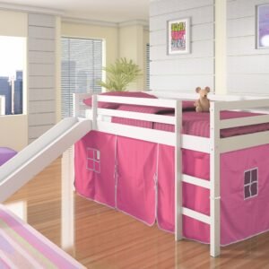 750-TW_750C-TP Twin Tent Loft W/Slide White Finish with Pink Tent