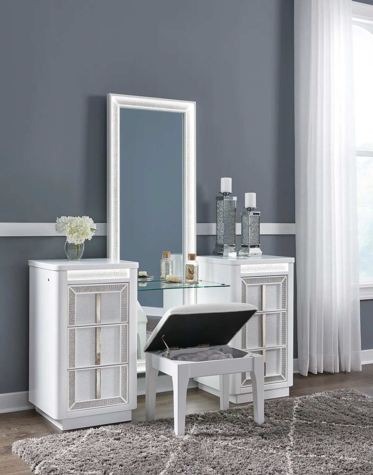 Vanity Set -with Bluetooth Mirror and storage Stool
- Ashley B822 Vanity