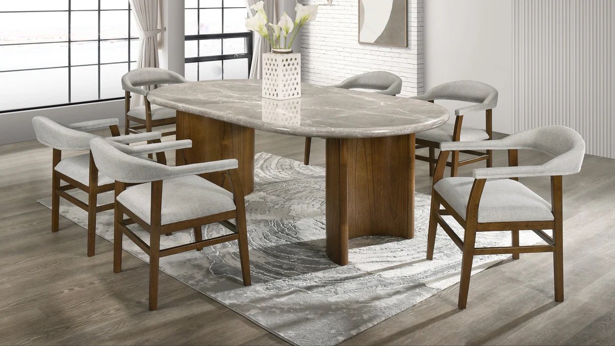 D1350 Cyra 7Pc Dining Set (Marble Top)