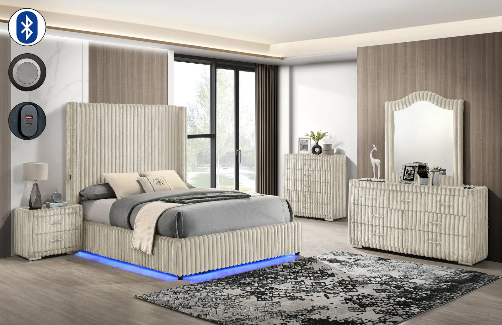 B3001 Melinda Queen/King Bedroom Set -(Cream)