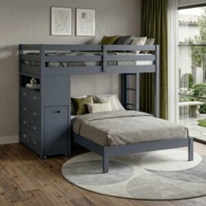B2024BULTF-1* Twin/Full Loft Bunk Bed with Chest and Hidden Desk