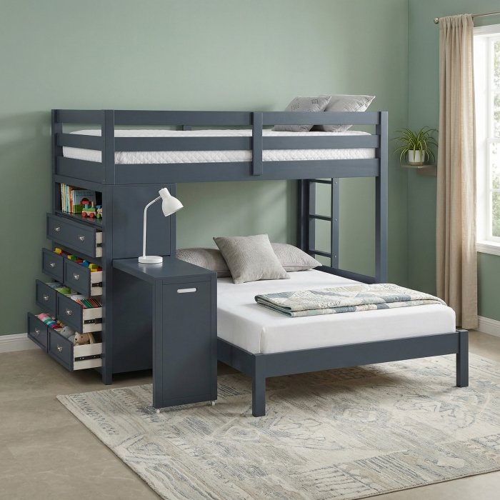 B2024BULTF-1* Twin/Full Loft Bunk Bed with Chest and Hidden Desk - Image 3