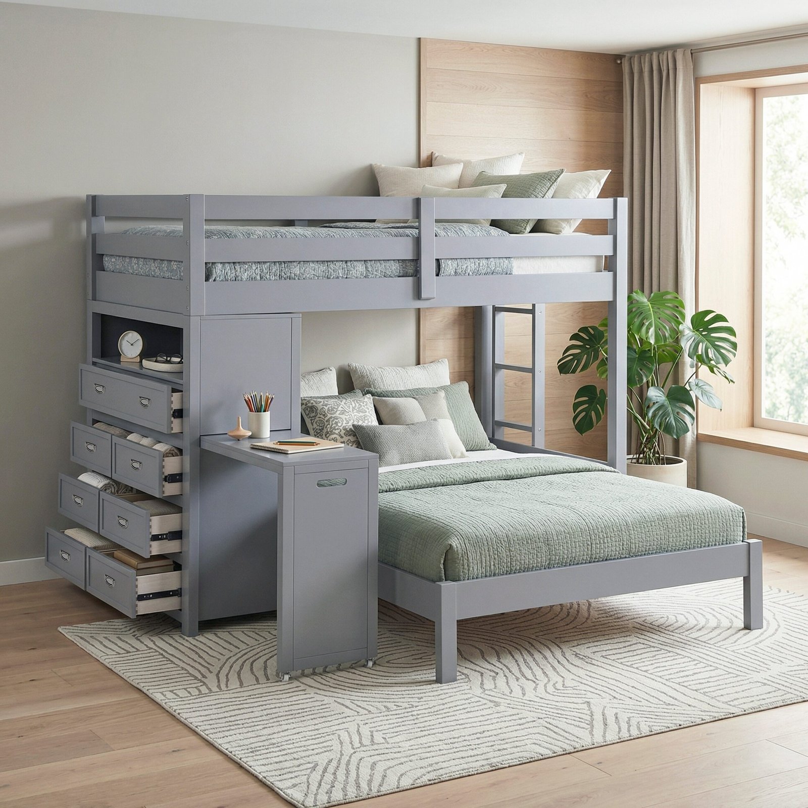 B2024GYLTF-1* Twin/Full Loft Bunk Bed with Chest and Hidden Desk - Image 7
