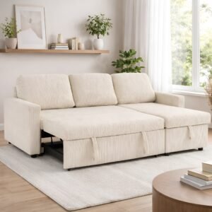 Tommy Beige Convertible Sectional Sofa Bed