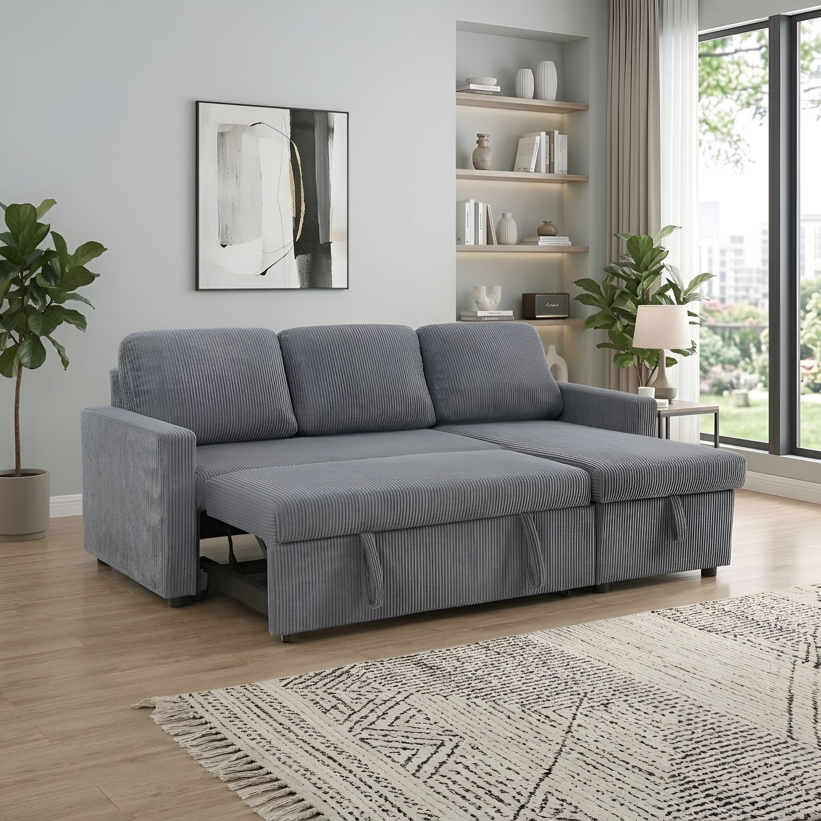 Tommy Gray Convertible Sectional Sofa Bed - Image 4