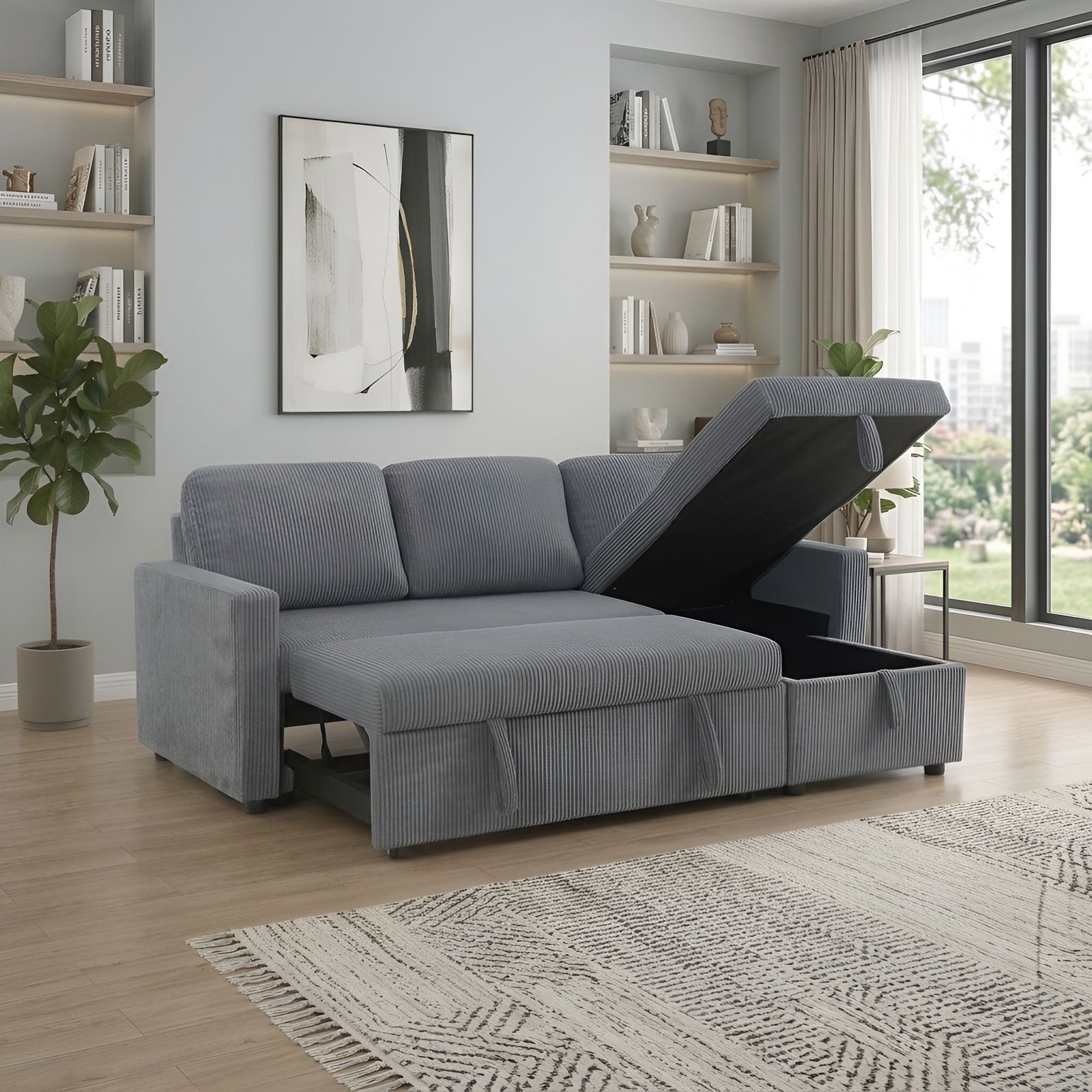 Tommy Gray Convertible Sectional Sofa Bed